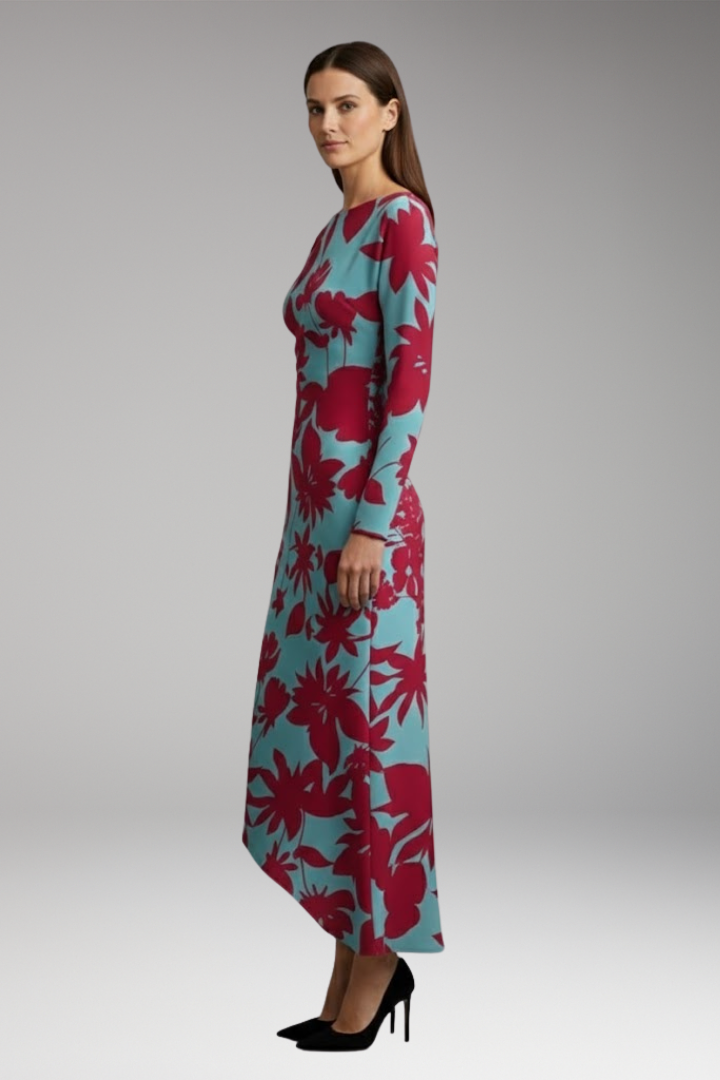 Women's Long Sleeve Printed Dress Irregular Hem