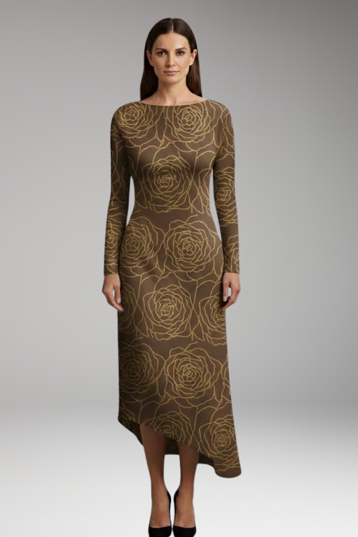 Women's Long Sleeve Printed Dress Irregular Hem