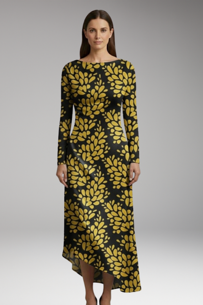 Women's Long Sleeve Printed Dress Irregular Hem