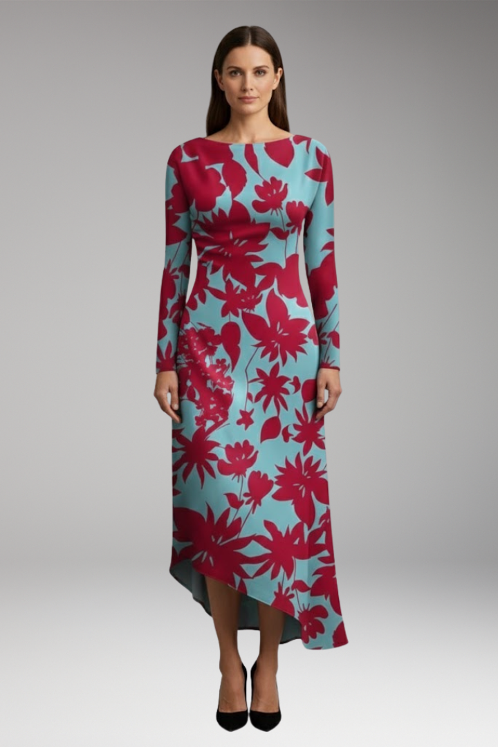Women's Long Sleeve Printed Dress Irregular Hem
