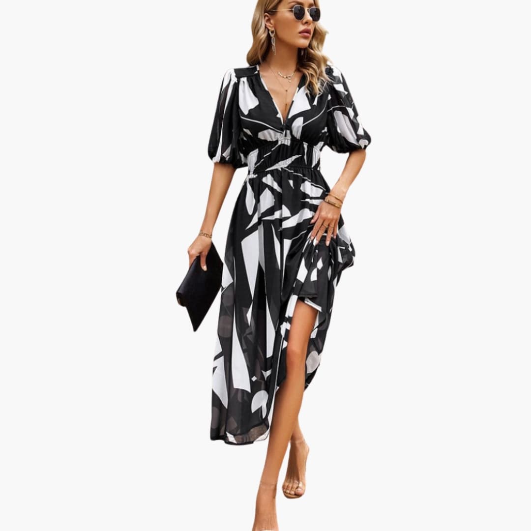 Women's Short Sleeve Midi Dress Loose Fit Printed