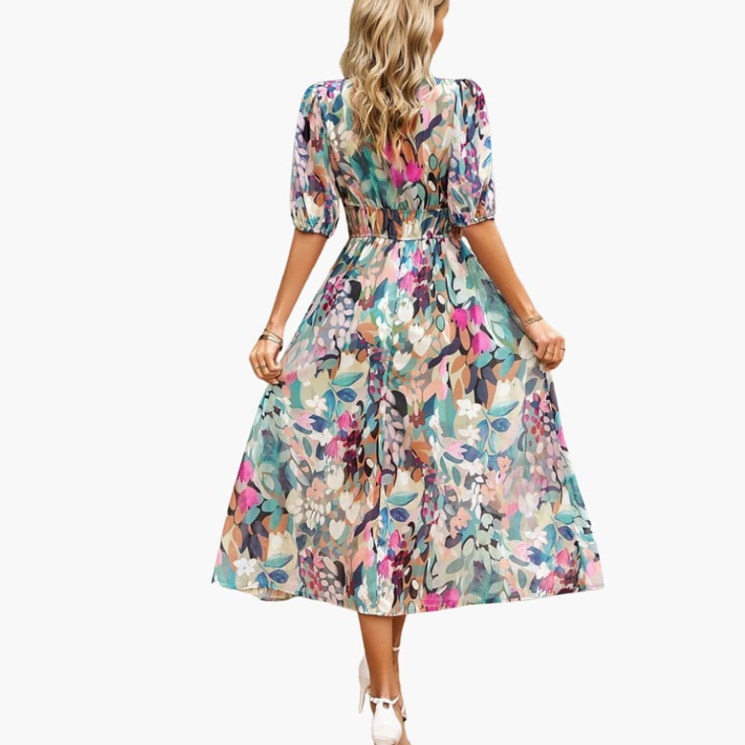 Women's Short Sleeve Midi Dress Loose Fit Printed