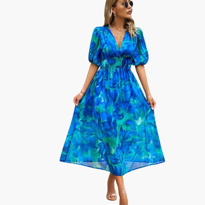 Women's Short Sleeve Midi Dress Loose Fit Printed