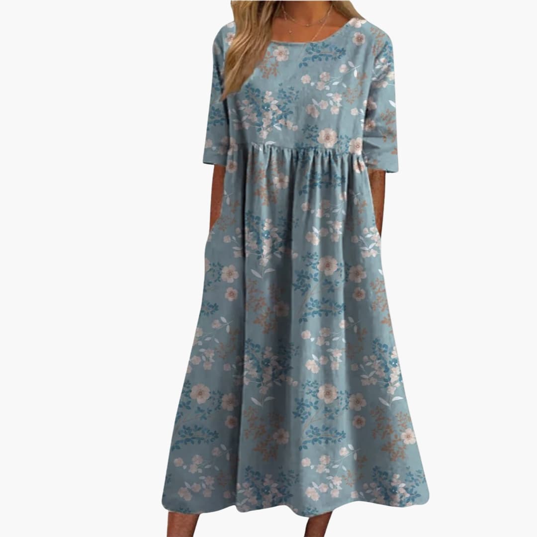 Women's Short Sleeve Midi Dress Loose Fit Summer Print Dress