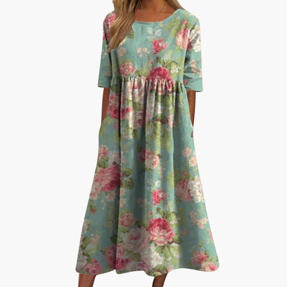 Women's Short Sleeve Midi Dress Loose Fit Summer Print Dress