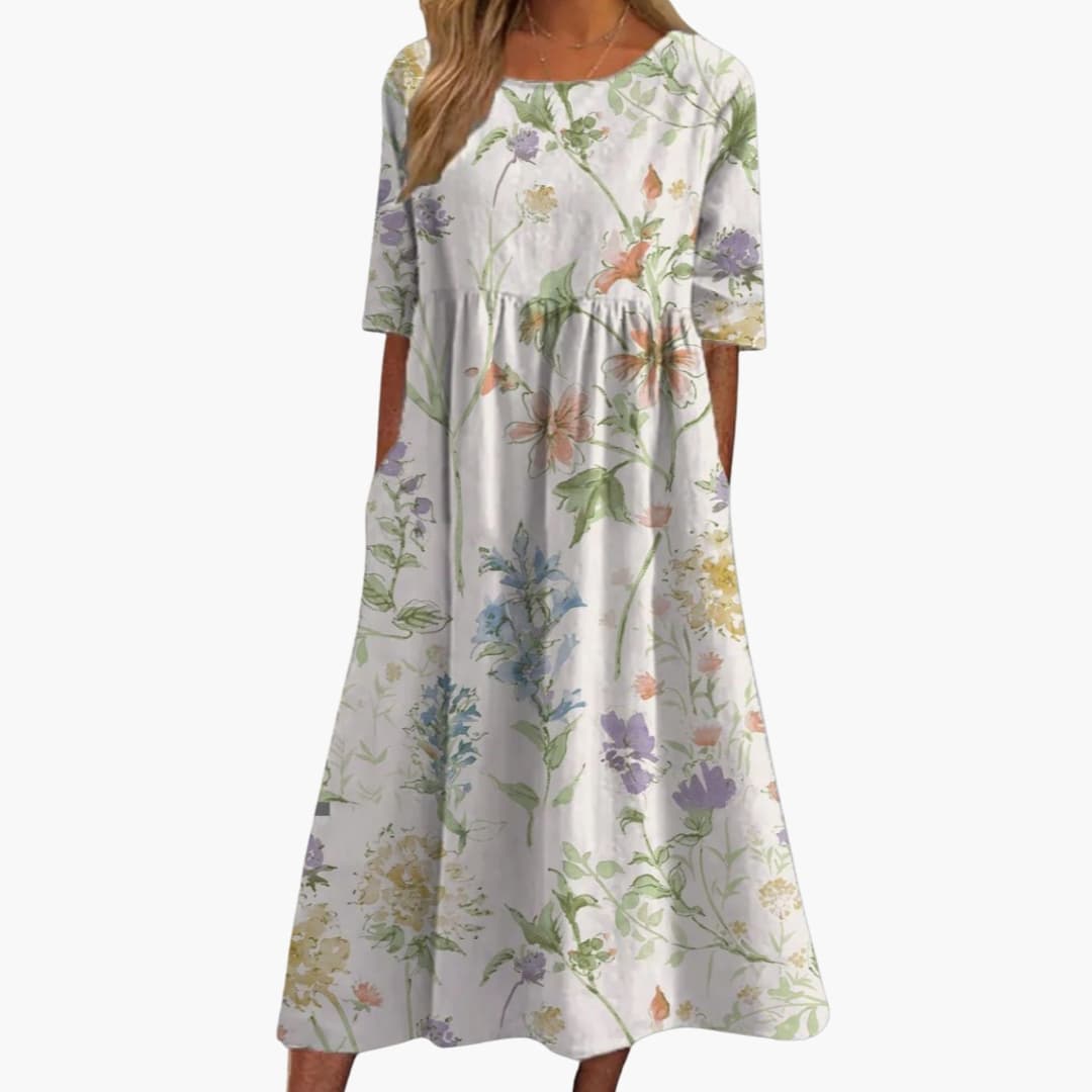Women's Short Sleeve Midi Dress Loose Fit Summer Print Dress