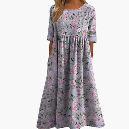Women's Short Sleeve Midi Dress Loose Fit Summer Print Dress
