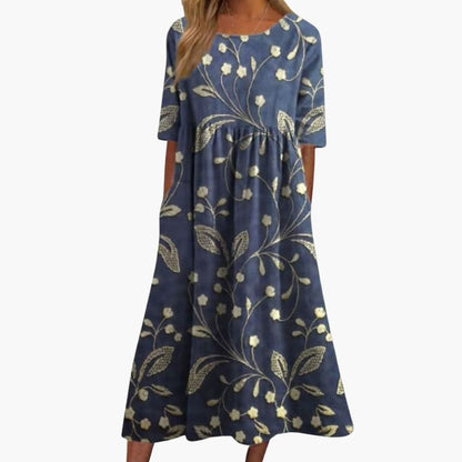 Women's Short Sleeve Midi Dress Loose Fit Summer Print Dress - VibreMode