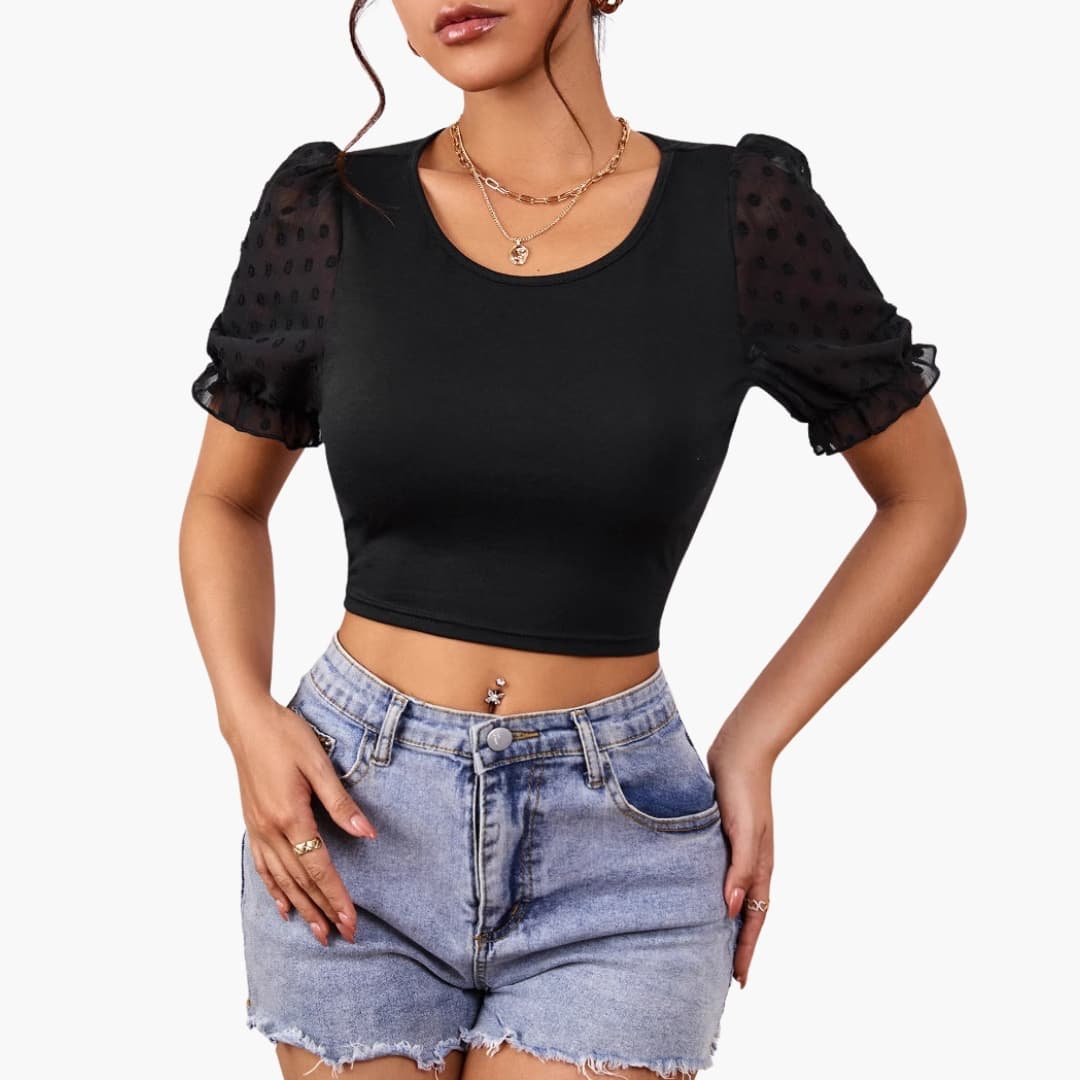 Women's Cropped Sheer Puff Sleeves - VibreMode