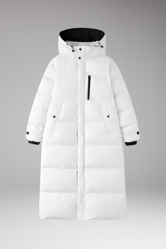 Women's Long Quilted Puffer Coat With Hood - VibreMode