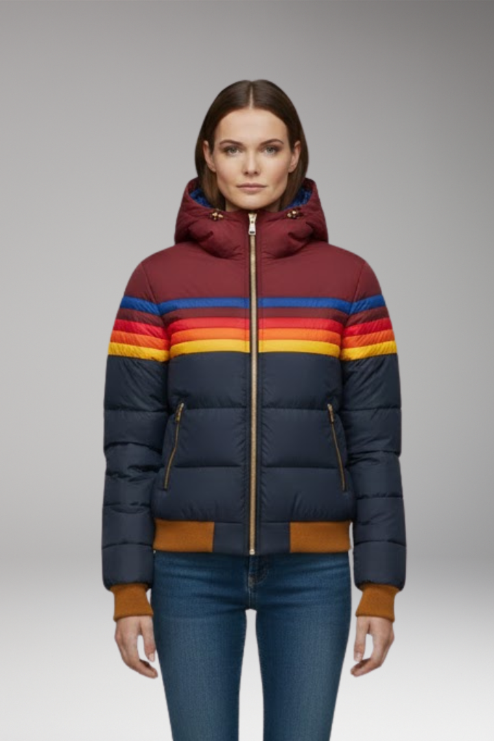 Women's Puffer Jacket Hooded Striped