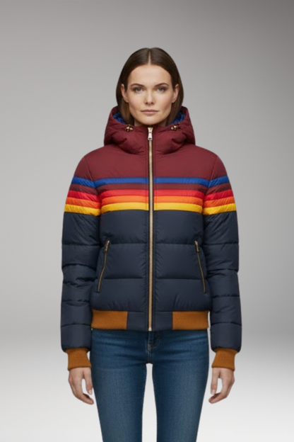Women's Puffer Jacket Hooded Striped