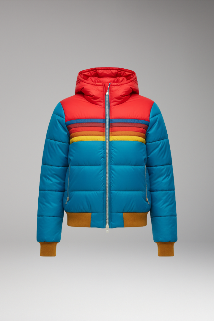 Women's Puffer Jacket Hooded Striped - VibreMode