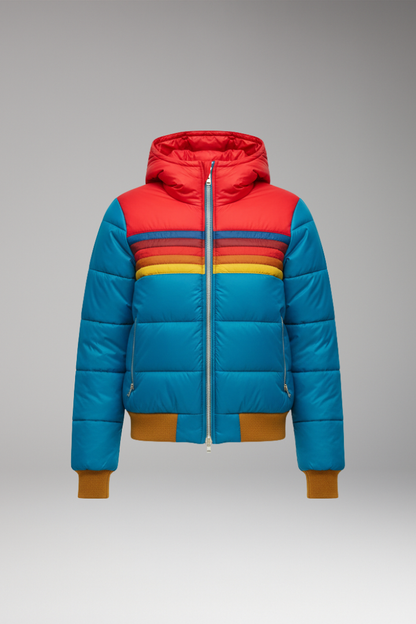 Women's Puffer Jacket Hooded Striped - VibreMode