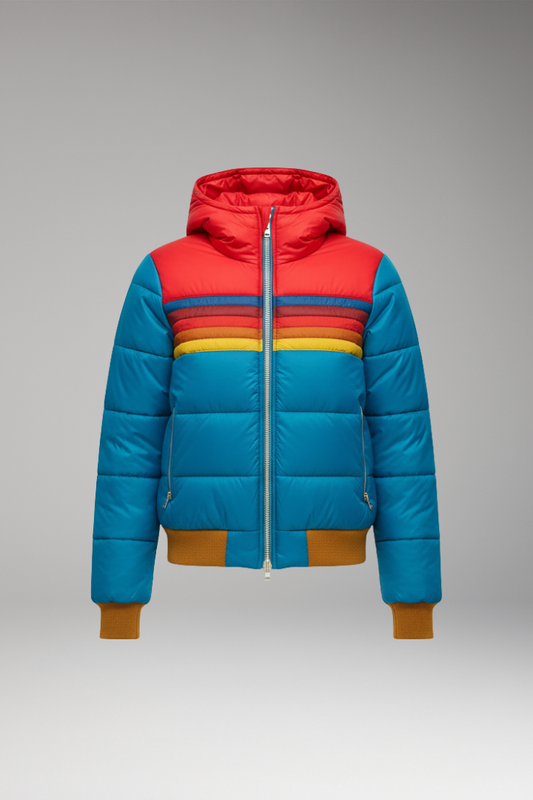 Women's Puffer Jacket Hooded Striped - VibreMode