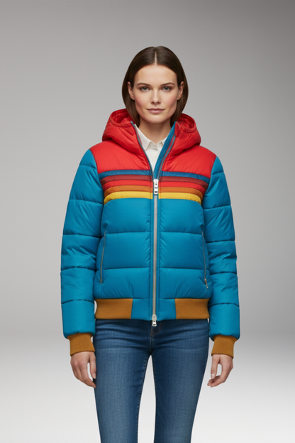 Women's Puffer Jacket Hooded Striped