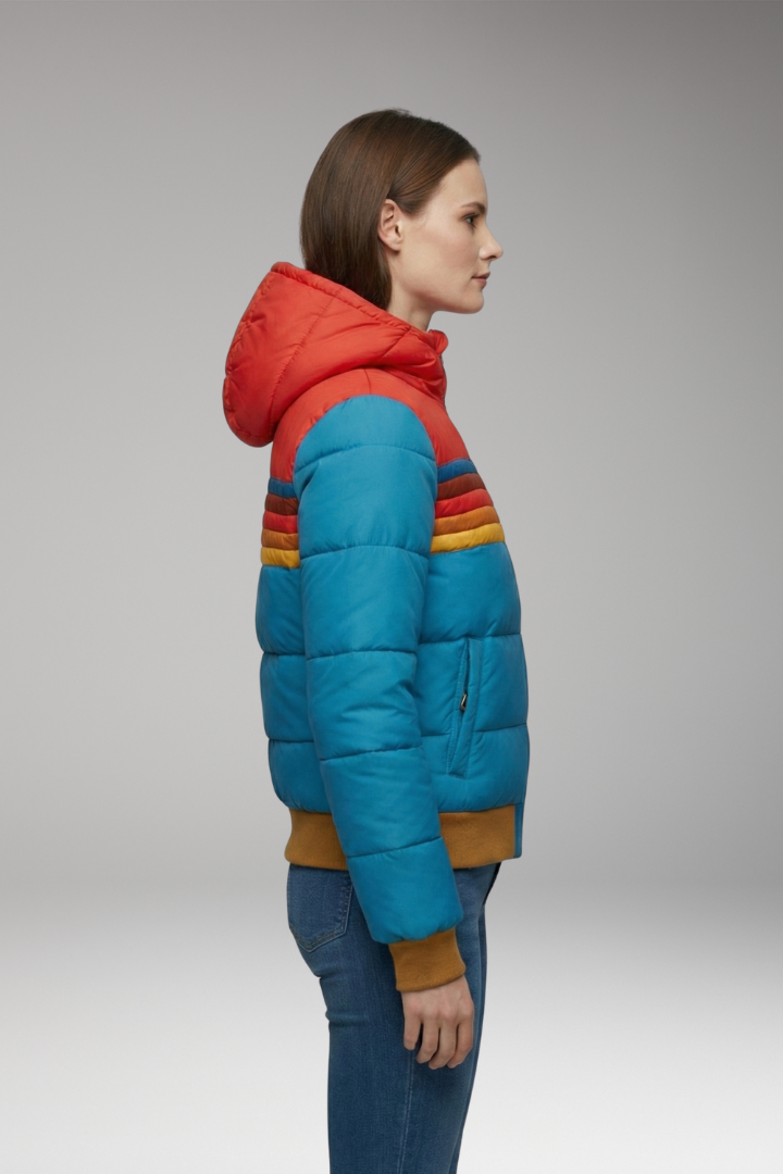 Women's Puffer Jacket Hooded Striped
