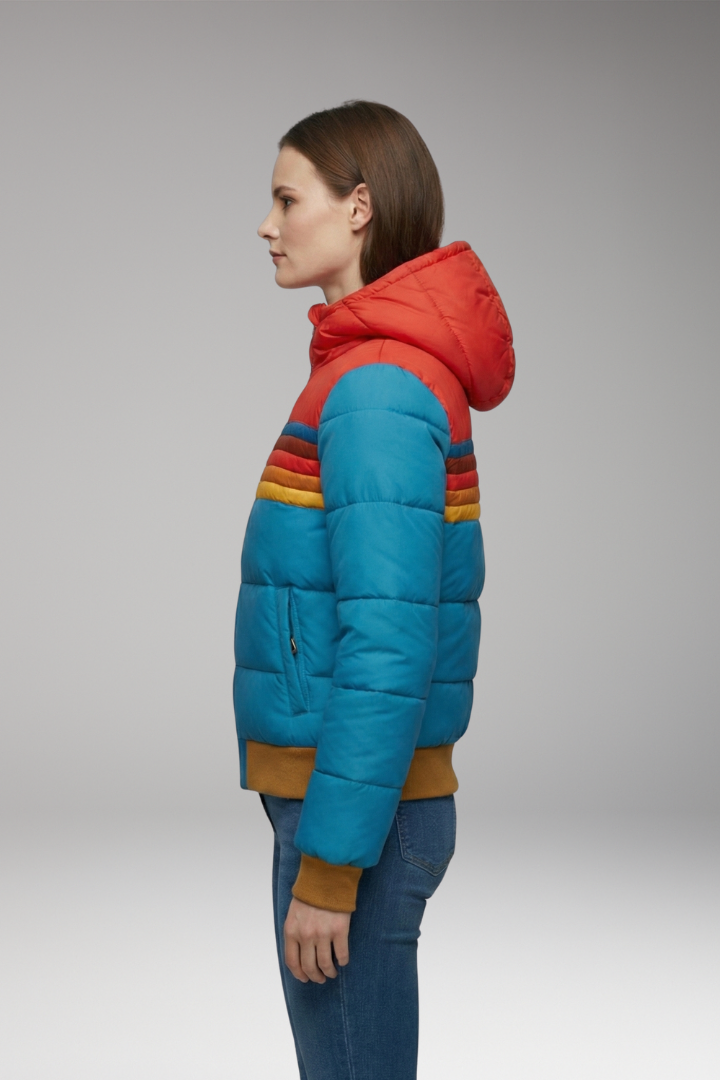 Women's Puffer Jacket Hooded Striped