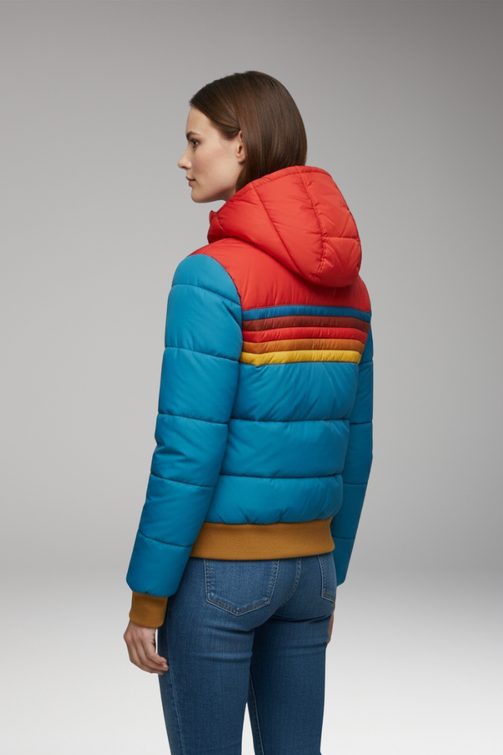 Women's Puffer Jacket Hooded Striped