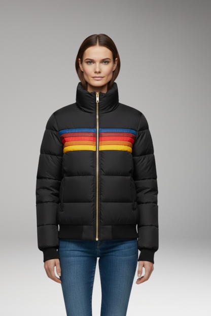 Women's Puffer Jacket Hooded Striped