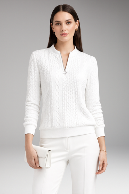 Women's Cable Knit Pullover Sweater Front Zipper