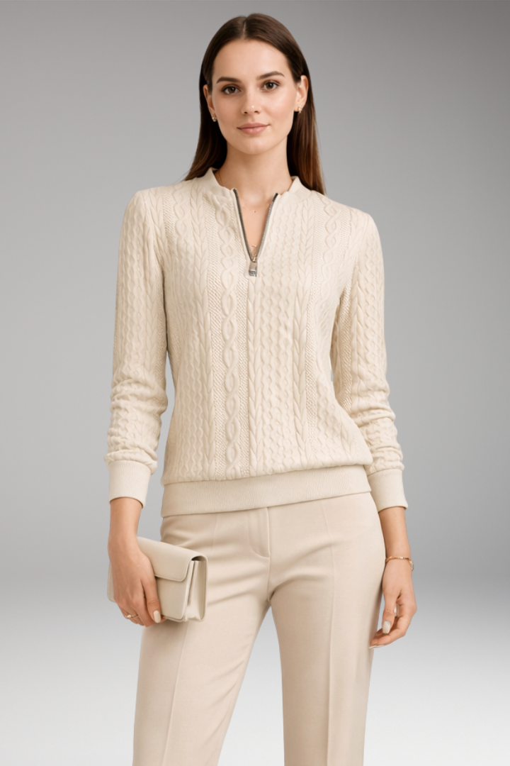 Women's Cable Knit Pullover Sweater Front Zipper
