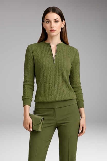 Women's Cable Knit Pullover Sweater Front Zipper