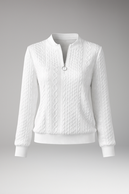 Women's Cable Knit Pullover Sweater Front Zipper - VibreMode