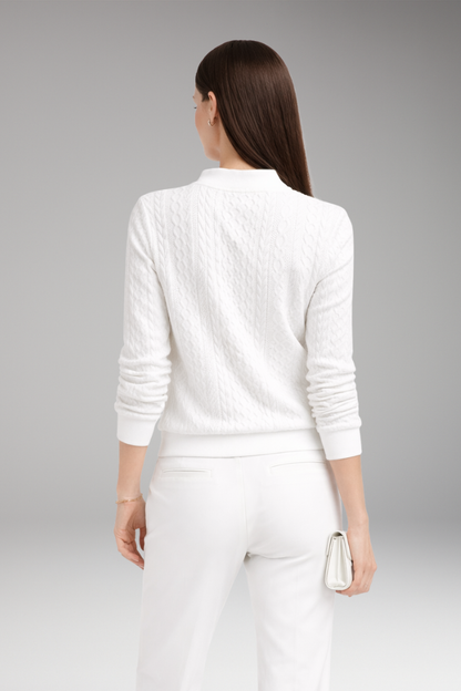Women's Cable Knit Pullover Sweater Front Zipper