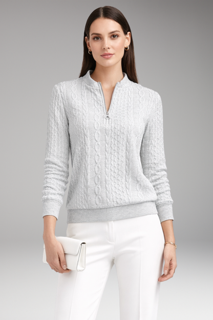 Women's Cable Knit Pullover Sweater Front Zipper