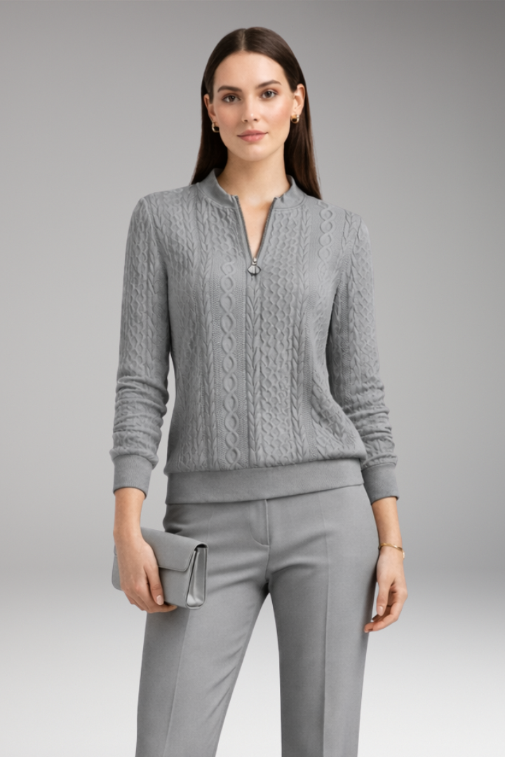 Women's Cable Knit Pullover Sweater Front Zipper