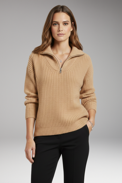 Women's V-Neck Half-Zip Pullover Sweater
