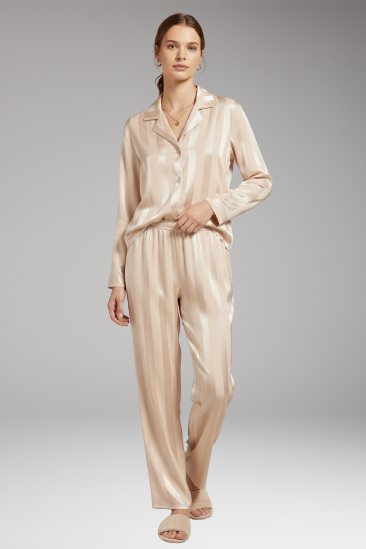 Women's Pyjama Set Button Shirt Straight Trousers