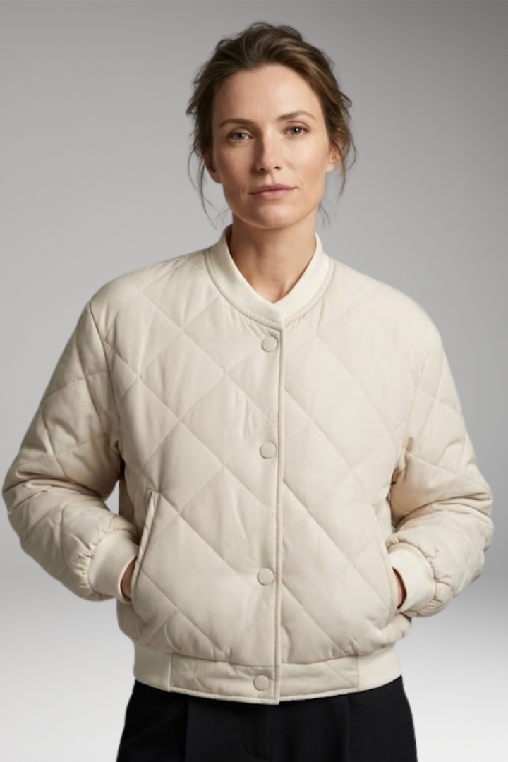 Women's Quilted Bomber Jacket Elastic Waist