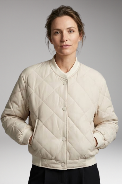 Women's Quilted Bomber Jacket Elastic Waist