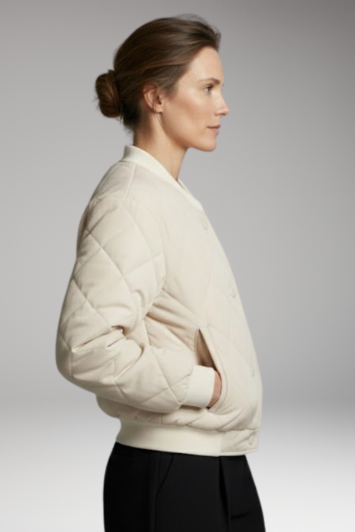 Women's Quilted Bomber Jacket Elastic Waist