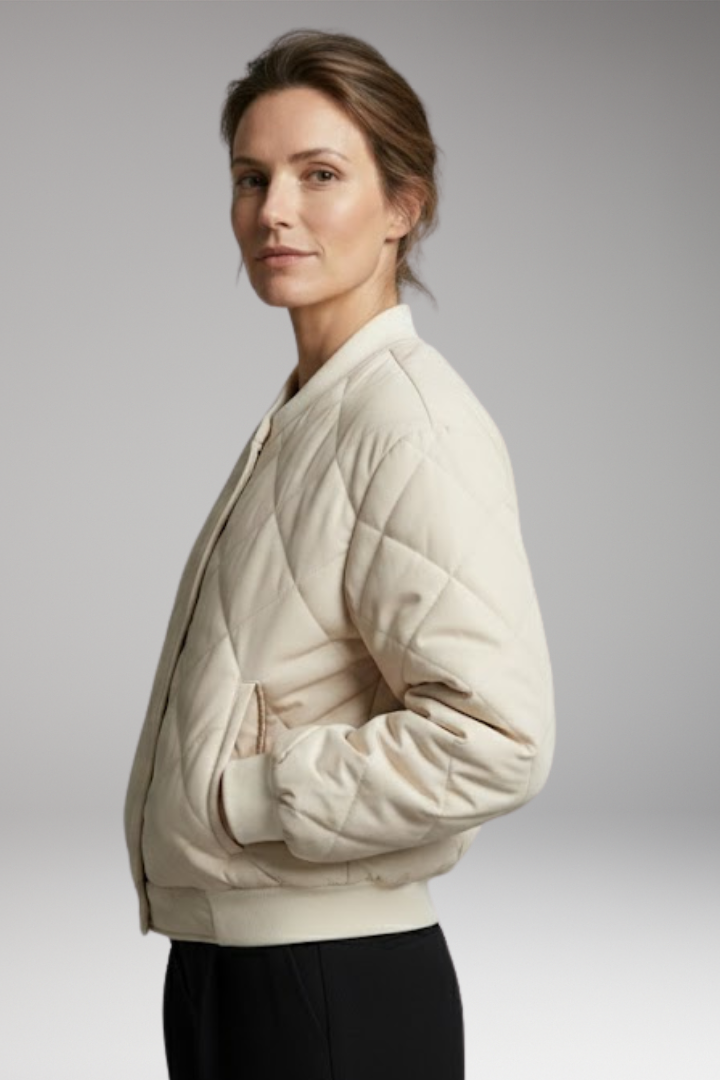 Women's Quilted Bomber Jacket Elastic Waist