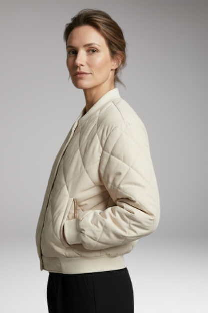 Women's Quilted Bomber Jacket Elastic Waist