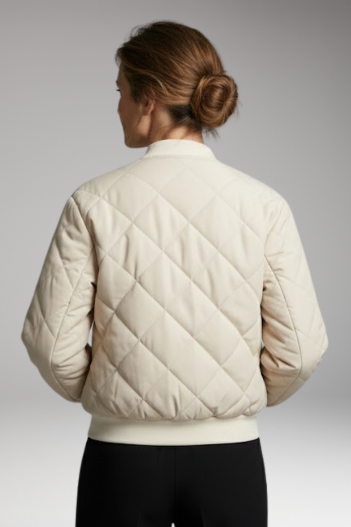 Women's Quilted Bomber Jacket Elastic Waist