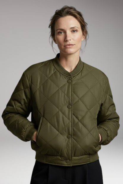 Women's Quilted Bomber Jacket Elastic Waist
