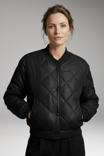 Women's Quilted Bomber Jacket Elastic Waist