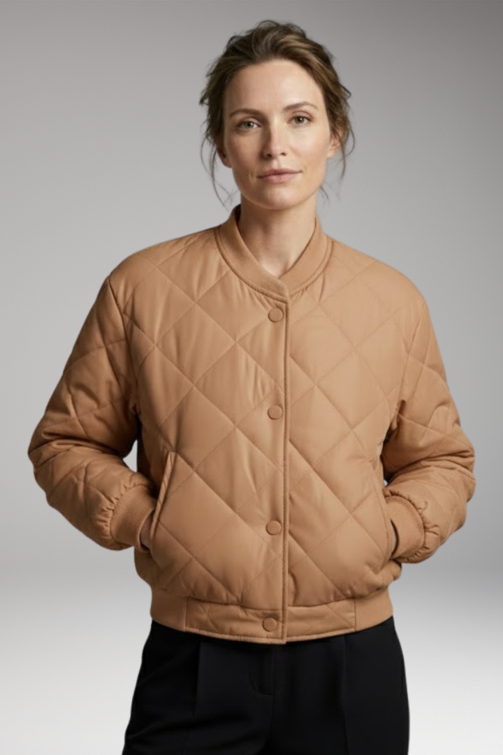 Women's Quilted Bomber Jacket Elastic Waist