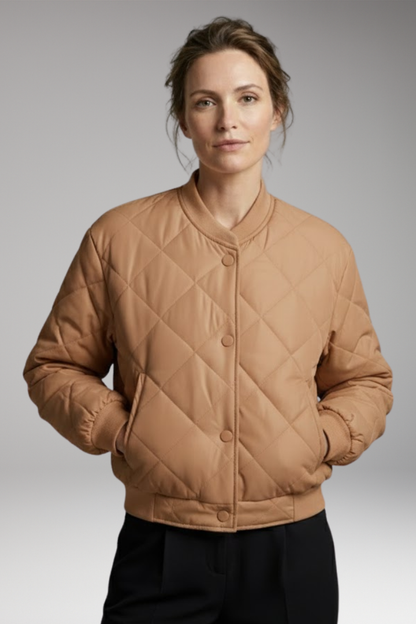 Women's Quilted Bomber Jacket Elastic Waist