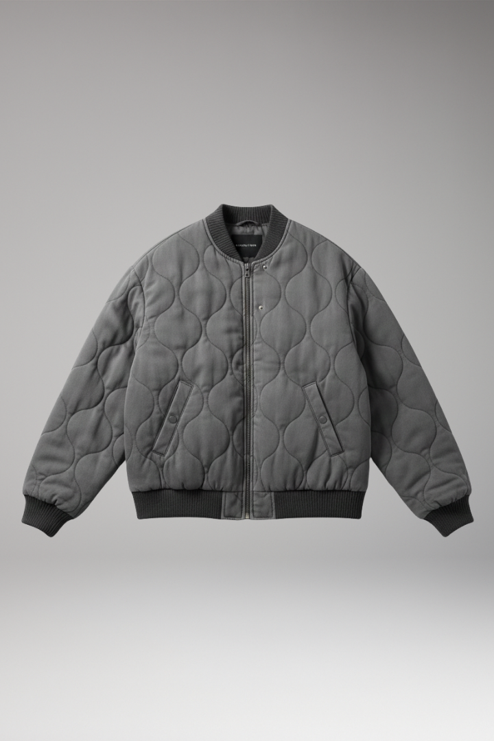 Women's Quilted Bomber Jacket High Collar Ribbed Edges - VibreMode