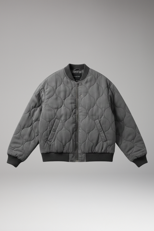 Women's Quilted Bomber Jacket High Collar Ribbed Edges - VibreMode
