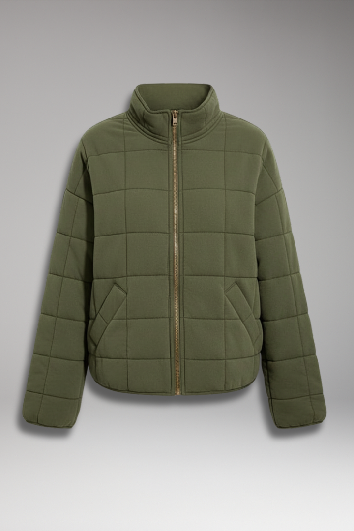 Women's Quilted Jacket High Collar Zip Closure - VibreMode
