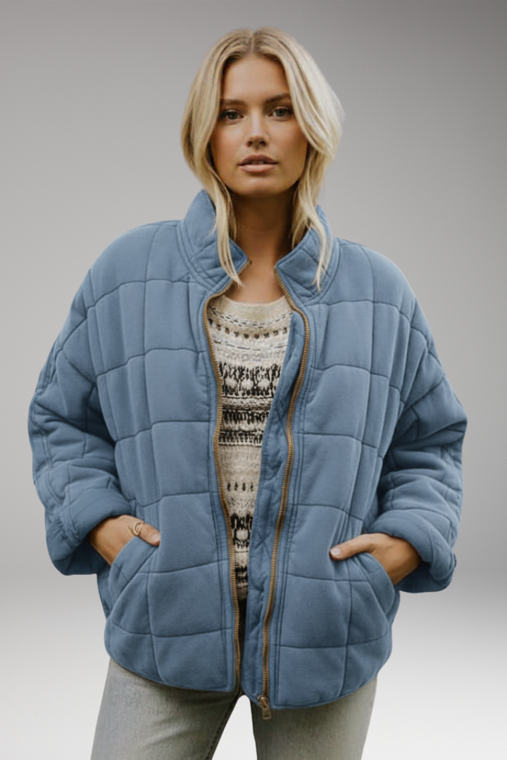 Women's Quilted Jacket High Collar Zip Closure