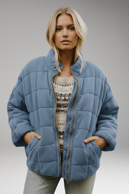 Women's Quilted Jacket High Collar Zip Closure