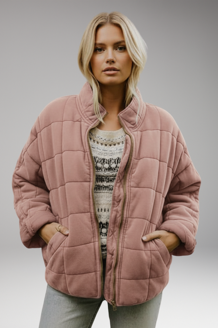 Women's Quilted Jacket High Collar Zip Closure