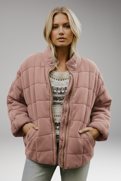 Women's Quilted Jacket High Collar Zip Closure